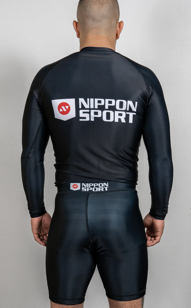 Rash Guard - Nippon Sport - 'Lange ermer' - stor logo - Svart