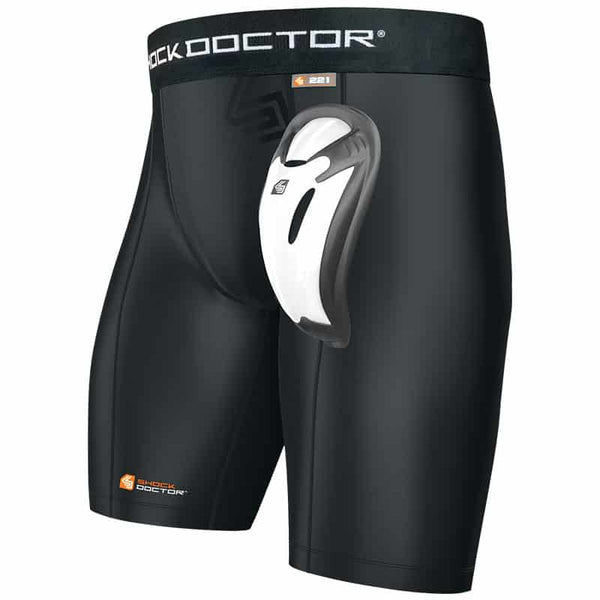 Skrittbeskytter - Shock Doctor Compression shorts med Cup - Svart
