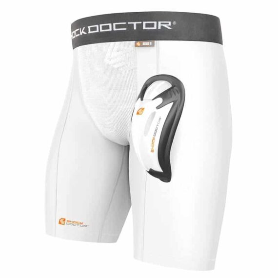 Skrittbeskytter - Shock Doctor Compression Shorts med Cup - Hvit